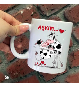 Size Özel Aşkım İnek Seramik Baskılı Kupa Bardaklar