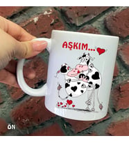 Size Özel Aşkım İnek Seramik Baskılı Kupa Bardaklar