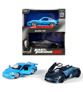Jada 1:32 Fast & Furious Legacy Series Twin Pack W1/2 Brian's Porsche 911 GT3 RS & Shaw's McLaren 72