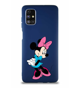 Samsung Galaxy M51 Soft Premier Kapak Minnie Mouse-F Tasarımlı Silikon Kılıf - Lacivert (Şeffaf)