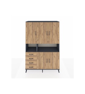 Hyperion Gardrop 7 Raflı 4 Çekmeceli 5 Kapaklı 132x44x195 Antrasit-Çam
