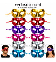 12'li Metalik Venedik Toptan Parti Maskesi Seti – 6 Renk Karışık