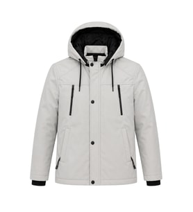 Erkek Beyaz Softshell Mont Kapüşonlu Kışlık Suya Dayanıklı Fermuarlı Cepli Outdoor Mont