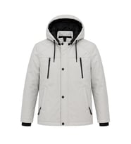 Erkek Beyaz Softshell Mont Kapüşonlu Kışlık Suya Dayanıklı Fermuarlı Cepli Outdoor Mont
