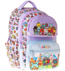 Kaukko Kids Beş Bölmeli Kız Çocuk Toca Life Baskılı Lila - Turkuaz İlkokul Okul Sırt Çantası - L5338