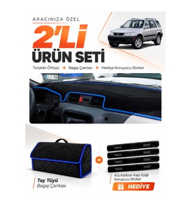 HONDA CR-V (1996-2001) Uyumlu Torpido Örtüsü + Tay Tüyü Bagaj Çantası + Sticker Seti - Siyah Mavi