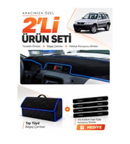 HONDA CR-V (1996-2001) Uyumlu Torpido Örtüsü + Tay Tüyü Bagaj Çantası + Sticker Seti - Siyah Mavi