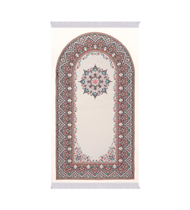 Bursa İpek Krem Şemse Desen Kabartmalı Özel Dokuma Seccade