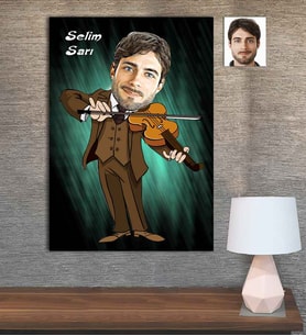 Kişiye Özel Karikatür Baskılı Ahşap Tablo Keman Çalan Erkek-1 30x40