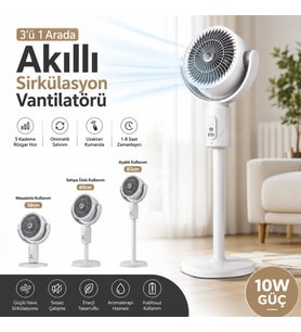 3'ü 1 Arada Akıllı Sirkülasyon Vantilatörü 10W Şarjlı Ayaklı Masaüstü Fan Uzaktan Kumandalı 5 Kademeli