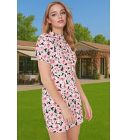 A Kesim Kısa Kollu Çiçekli Mini Elbise Polyester Dokuma Yazlık Zarifane Tasarım Zarifane Tasarım
