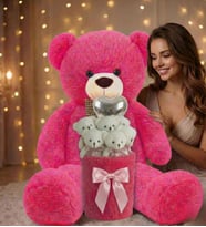 Sevgiliye Özel: Premium Kalp Balonlu Peluş Fuşya Ayıcık Buketi  90cm Peluş Ayı Arkadaşa Hediye