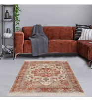 Osmanlı Motif Çerçeveli Dijital Baskı Yıkanabilir Kaymaz Taban Klasik Salon Halı ve Yolluk (Karışık)