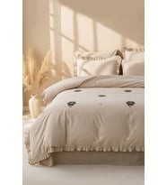 Florita Cappuccino Çift Kişilik Nakışlı 6 Parça %100 Pamuklu Nevresim Takımı & Çeyiz Seti