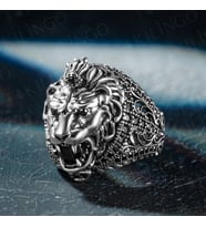 925 Ayar Gümüş 3D Aslan Motifli Mikro Taş Detaylı Usta İşi Erkek Yüzük