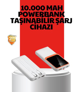 10000 mAh Taşınabilir Powerbank – Çift Çıkışlı Type-C ve Lightning Uyumlu