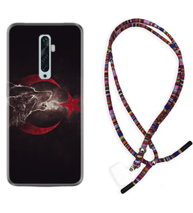Oppo Reno 2Z 4 Lite 4 Pro 5 6 7 A31 Kılıf Boyun Asklı Rasta Silikon Kurt ve Ay Yıldız 1403