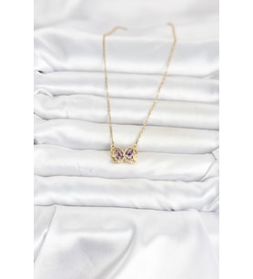 316L Çelik Zincir Gold Renk Mor Kelebek Model Kadın Kolye 5886 - SSSSSS5775-3142