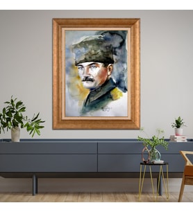 Altın Paspartulu Atatürk  Çerçeveli Tablo C183 (Gold)