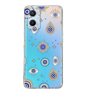 PrintiFy Oppo A96 4G ile Uyumlu Nazar Boncuğu 5  Kamera Korumalı Şeffaf Silikon Kılıf