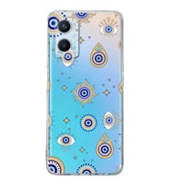 PrintiFy Oppo A96 4G ile Uyumlu Nazar Boncuğu 5  Kamera Korumalı Şeffaf Silikon Kılıf