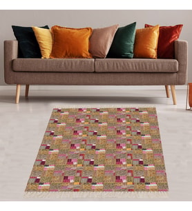 Patchwork Kilim Desenli Dijital Baskı Yıkanabilir Kaymaz Taban Etnik Salon Halısı ve Yolluk (Çok Renkli)