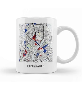Copenhagen Denmark Map X Piet Mondrian Kupa Bardak Porselen