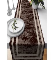 Kahve Çerçeveli Desen Premium Masa Örtüsü Runner RNR520