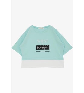 Breeze Kız Çocuk Crop Tişört Yanları Yırtmaçlı Yazı Baskılı 9-14 Yaş, Su Yeşili