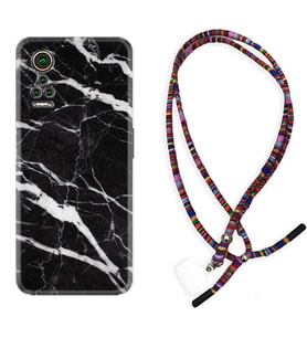 General Mobile GM 21 Pro GM 22 Pro Plus Kılıf Boyun Asklı Rasta Silikon Siyah Şerit Mermer 1318