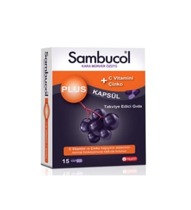 Sambucol Plus Kara Mürver Özütü + C Vitamini &amp; Çinko 15 Kapsül