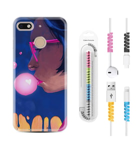General Mobile GM8 Go GM9 GM20 Pro Plus Kılıf Kablo Koruma Spiral Silikon Sakız ve Kız 1767
