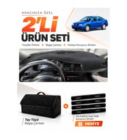 VOLKSWAGEN JETTA (1997-2003) Uyumlu Torpido Örtüsü + Tay Tüyü Bagaj Çantası + Sticker Seti - Siyah