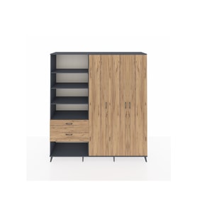 Hyperion Dolap 16 Raflı 2 Çekmeceli 3 Kapaklı 220x44x243 Antrasit-Çam/Çam