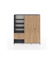 Hyperion Dolap 16 Raflı 2 Çekmeceli 3 Kapaklı 220x44x243 Antrasit-Çam/Çam