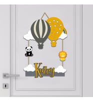 İsme Özel Bebek Odası Ahşap Kapı Süsü Balon (GRİ& SARI)