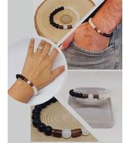 Selenit & Oniks Taşı 8mm Unisex Tasarım Bileklik Hawaii Model (14410)