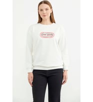 Baskılı Oversize Basic Sweatshirt - Ekru