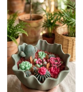 Çöl Esintisi Mum - Mumelia Candles Doğal Soya Taştozu Kasede Kaktus Çiçek Tasarım Dekoratif Mum