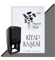 Kişiye Özel Çiçek Buketi 5 Tarihli Otomatik Kitap Kaşesi (Siyah)