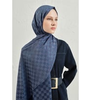 Elegance J.İpek Pamuk Dama Şal - 75 x 195 (İndigo)