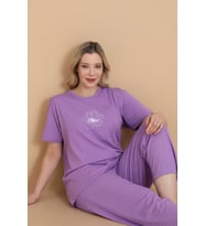 Mirano 4501 Kısa Kollu Lila Süprem Kumaş Büyük Beden Kadın Pijama Takımı