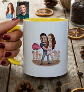 Kişiye Özel Karikatürlü Dans Eden Sevgililer Kupa Bardak Sevgililer Günü Hediyesi