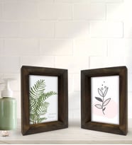 Bk Gift Banyo Dekoratif 2'li Doğal Masif Ahşap Çerçeve 15x20cm-17 (Beyaz)