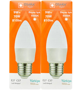 (2 Adet) Osaka 9W (70W) Beyaz Işık E27 Duylu (Kalın Duy) Led Ampul