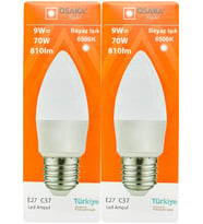 (2 Adet) Osaka 9W (70W) Beyaz Işık E27 Duylu (Kalın Duy) Led Ampul