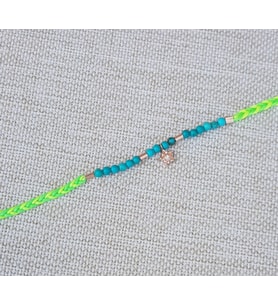 Neon Yeşil Örme İp Yıldız Gümüş Halhal