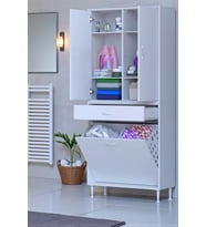 Eliusta Wall Beyaz Banyo Dolabı 75 cm İki Göz Bölmeli Sepet 75x171x32,5 cm 4 Raflı Mutfak/Banyo Dolabı