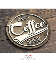 BK Gift Kişiye Özel Dekoratif Yuvarlak Ahşap Coffee Shop Tabelası 43cm - Model 3