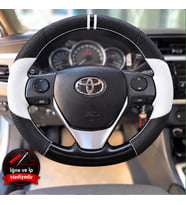 Toyota Corolla E170 Dikme Direksiyon Kılıfı Delikli Deri Parlak Siyah Beyaz Detay Çift Yüzük ve Dikiş 2013-2019